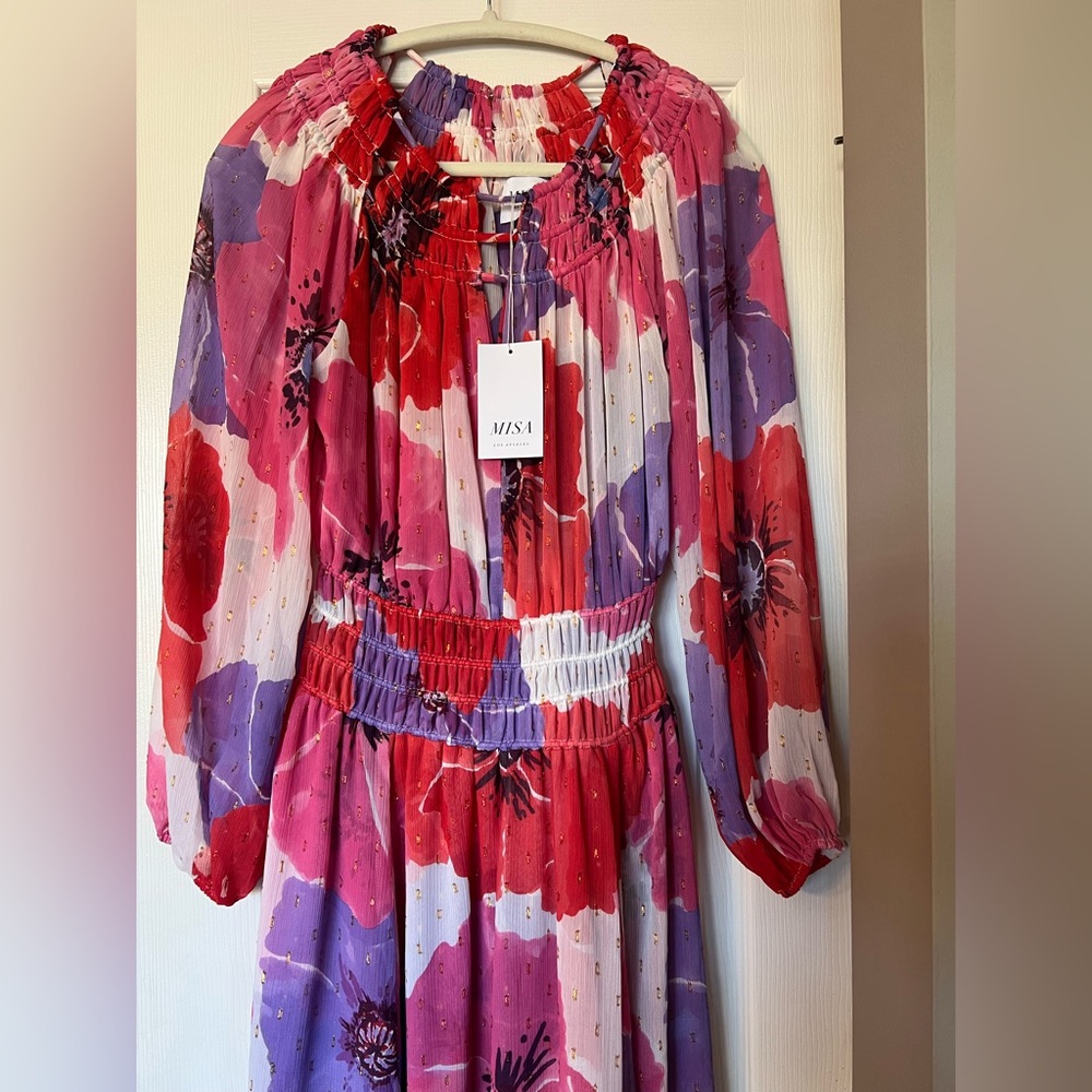 Misa Los Angeles Red and Purple Floral Dress